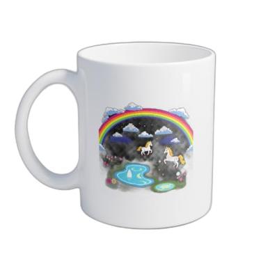 Imagem de Caneca Xícara de Café Porcelana 300ml Com Design De Unicórnios E Arco-íris