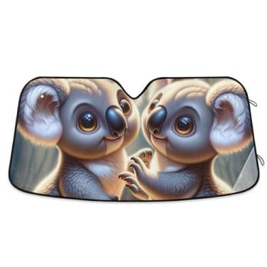 Imagem de Dois ursos coalas para-sol para carro para-brisa UV sol e refletor de calor protegem seu carro