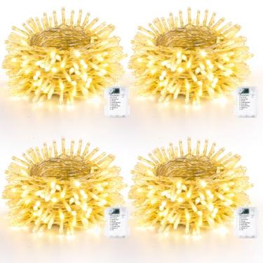 Imagem de Lomotech Luzes de Natal operadas por bateria – Pacote com 4, total de 20 metros, 200 LEDs, cordão de luzes 8 modos à prova d'água com temporizador para casa, jardim, festa, férias, decoração de árvore