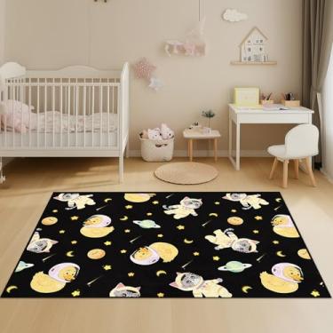 Imagem de Astronaut Pattern Soft Kids Area Rug for Children's Room Washable Artificial Wool Carpet for Bedroom Living Room, Starlit Sky Home Decor Funny Non-Slip Outdoor Indoor Floor Rugs, 5'x7'