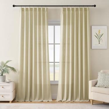 Imagem de Cortinas longas cáqui acastanhado, 300 cm, cortinas plissadas de linho extralongas, 2 painéis para sala de estar, quarto, linho, espesso, linho, ganchos, abas traseiras, 300 cm, cortinas para janela