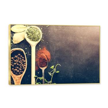 Imagem de NHLDZYH Moldura dourada. Tela decorativa cozinha, arte vintage especiarias coloridas, arte de parede quadros para sala de estar quarto cozinha. C19. 40x60cm