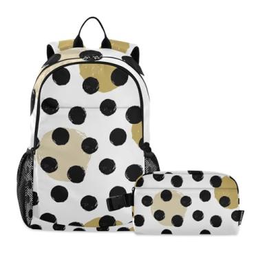 Imagem de GAIGEO Mochila infantil gradiente verde preta com bolsos elásticos, conjunto de mochila e lancheira, mochila escolar, mochila para meninos, lindas bolinhas pretas, tamanho único