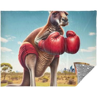 Imagem de Cobertor macio com estampa de canguru engraçado personalizado para sofá, quarto, cobertores grossos para inverno cobertor de Natal 177,8 cm x 139,7 cm