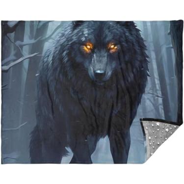 Imagem de Cobertor macio com estampa de lobo preto para sofá ao ar livre cobertores quentes para o inverno 177,8 cm x 139,7 cm cobertores felpudos cinza