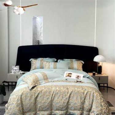 Imagem de Jogo de Cama em Algodão Bordado com Capa de Edredom, Lençóis e Fronhas, Azul Celeste, Tamanho Queen (4 peças)