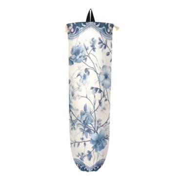 Imagem de Tapete azul e branco com suportes de saco de plástico floral, suporte de saco de plástico para armário, organizador de sacolas de compras