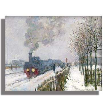 Imagem de OKRA Arte de parede em tela Monet - decoração de parede de trem na neve - pintura a óleo de paisagem famosa - adequada para bares, escritórios e salas de estar. Sem moldura. 12 x 16 pol/30 x 40 cm