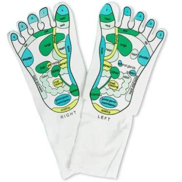 Imagem de Semme Meias de Reflexologia de Acupressão Massagem Nos Pés Área de Reflexão Meias Esquemáticas Não Vinculativas Algodão Super Macio Design de Malha Solta Promove a Circulação Sanguínea (Branca)