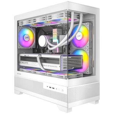 Imagem de Okinos Aqua 5, capa micro ATX, suporta radiador de 360 mm, 3 * 120 mm ARGB Ventoinha pré-instalada MATX PC, painel frontal e lateral de vidro temperado panorâmica, com porta tipo C, branco