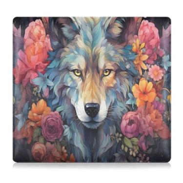 Imagem de CEBUGI Wolf Surrounded by Flowers Porta-luvas com porta-luvas para organizador de documentos, 12,5 cm x 24 cm