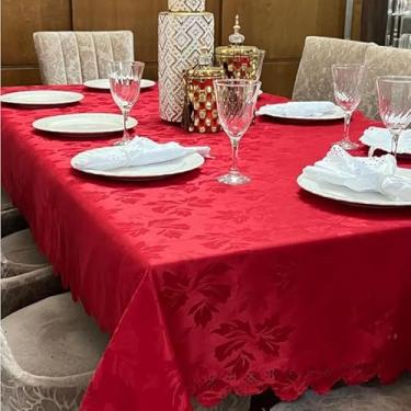 Imagem de Toalha de Mesa Jacquard Luxo Bordada Retangular para Mesa de 6 8 12 e 14 Lugares – Decoração de Mesa Elegante (MARSALA,12 LUGARES)