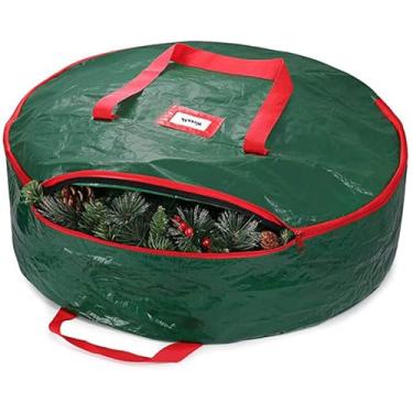 Imagem de CYTJHMD Bolsa de armazenamento de guirlanda de Natal, recipiente de armazenamento de guirlanda de Natal, suporte de armazenamento de guirlanda artificial de férias com zíper duplo e alças, verde, 61