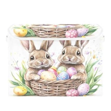 Imagem de CEBUGI Caixas de armazenamento com tampas, caixa de armazenamento de tecido dobrável, duas caixas organizadoras de cubo de coelhinhos para prateleiras de quarto de armário de casa 40 x 30 x 30 cm