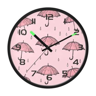 Imagem de CEBUGI Relógio de parede com luz noturna de 30,5 cm, que brilha no escuro, com sensor de voz, guarda-chuva padrão, relógios de parede operados por bateria para decoração de quarto e sala de estar