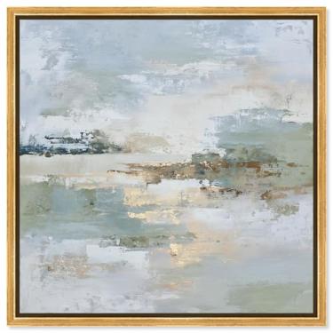 Imagem de Decoração de parede minimalista com impressão em tela Tranquil Waters II da Art Remedy, moldura dourada, 50 x 50 cm