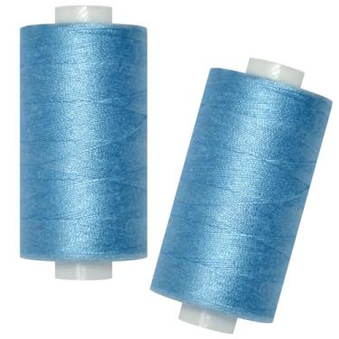 Imagem de Linha de costura multiuso - 2 carretéis de linha de costura manual de poliéster para máquina de costura para costura manual e à máquina (azul turquesa, 2 carretéis)