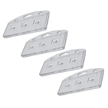 Imagem de 10 peças porta-crachá de plástico para meio cartão, suporte vertical fosco para cartão de identificação, clipe para crachá com aderência, transparente
