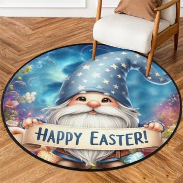 Imagem de Tapete redondo pequeno de 1,5 m para páscoa, tapete circular antiderrapante, lavável, tapete circular para quarto, sala de estar, berçário, cozinha, banheiro, entrada, decoração de casa