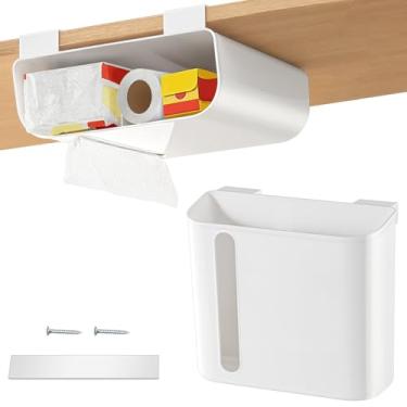 Imagem de Poeland Organizador multiuso sobre porta de armário, organizador de armazenamento sob a prateleira para envoltórios de cozinha, folhas e dispensador de papel toalha, 1 almofada adesiva e 2 parafusos