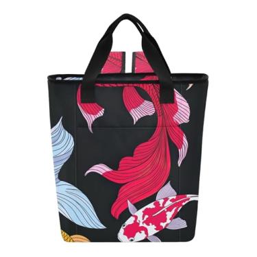 Imagem de Bolsa térmica colorida Goldfish Koi Fish preta com 36 latas, bolsa térmica à prova de vazamento, mochila de resfriamento