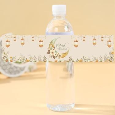 Imagem de 24 etiquetas para garrafas de água Ramadan Kareem, à prova d'água, Eid Mubarak, design de lua em aquarela, adesivos, papel para decoração de festa muçulmana, lembrancinhas de festa do Islã para