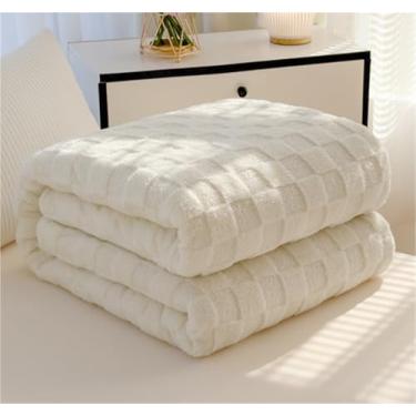 Imagem de Cobertor felpudo de lã para cama, cobertor aconchegante e quente multiuso para decoração de casa de sofá, cobertores de cama macios para todas as estações (branco, Queen (203 x 228 cm)