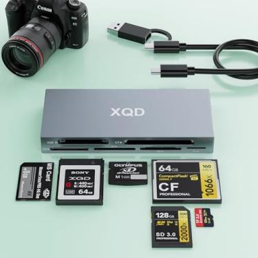 Imagem de Leitor de cartão XQD 8 em 1 USB 3.0 Multi USB C/USB A XQD para Sony G M Series/Lexar 2933x/1400x Mark XQD/CF/XD/MS/SD/TF, adaptador de cartão de memória tipo C de 10 Gbps para Windows/Mac OS/Linux