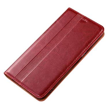 Imagem de FWYANZH Capa para iPhone 16E, capa de telefone carteira de couro genuíno flip magnético proteção de corpo inteiro à prova de choque função de suporte, vermelho, 16E