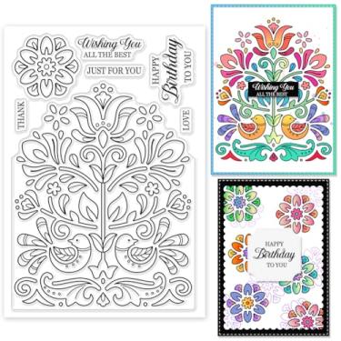 Imagem de 1 folha de carimbos transparentes de plástico PVC, estampa floral personalizada, carimbos transparentes com estampa de palavras para álbum de fotos faça você mesmo, álbum de fotos decorativo, 16 x 11