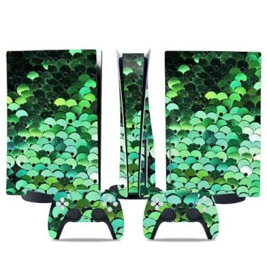Imagem de Película de decalque para disco Ps5, capa adesiva de vinil de corpo inteiro para console e controle PlayStation 5 (glitter verde claro, edição de disco PS5)