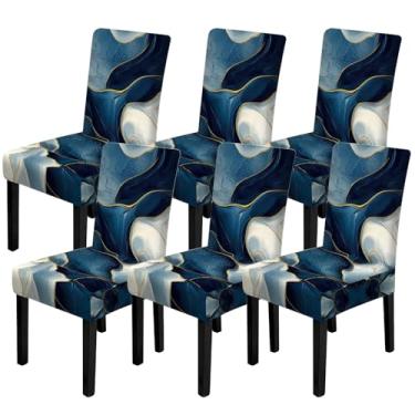 Imagem de FOREVER QUEEN 6 capas de cadeira clássicas de inverno para cadeira de inverno, protetor de alce, árvore de Natal, floco de neve, capas laváveis para casa, cozinha, hotel (azul marinho)