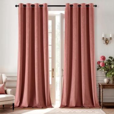 Imagem de ANRODUO Cortinas de veludo rosa rosa empoeirado 226 cm de comprimento, blecaute, isolamento térmico, à prova de som, cortinas de escurecimento de quarto, cortinas de janela com ilhós para quarto, sala