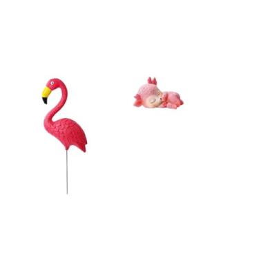 Imagem de Whtkoph Escultura de Jardim com Flamingo E Veado, Figura Decorativa de Primavera, Ornamento de Fada para Pátio, Acessório de Mesa Feito à Mão.