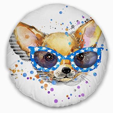 Imagem de Designart Filhote de cachorro fofo com óculos azuis sala de estar, sofá, almofada de alta qualidade + capa de almofada impressa em ambos os lados 40 cm