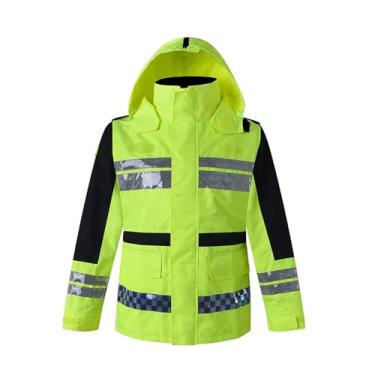 Imagem de LNQKJXIIA Boutiques US Jaqueta refletora amarela de alta visibilidade, capa de chuva masculina com capuz com zíper para segurança ao ar livre, colete à prova d'água para trabalho (3GG)