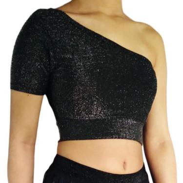 Imagem de Top Feminino Manga Curta Um Ombro Só Mula Manca Liso Lurex Pp ao Plus 