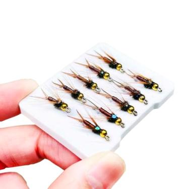 Imagem de Qievcrme 10 peças de pesca com mosca, isca artificial, biônica, mariposas/mosquitos, mosquitos, pesca para robalo, lúcio, salmão, truta e inseto (estilo C (estilos de midges de cabeça de latão))