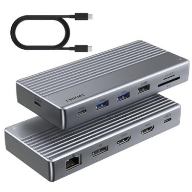 Imagem de LSIKMC Estação De Encaixe Para Monitor Duplo, Dock Usb C (11 Em 1), Suporte Duplo/Triplo Com 2 Hdmi, Dp, Pd 100 W, Ethernet, 4 Usb, Leitor Cartão Sd/Tf, Laptop Várias Portas Compatível Macbook/Dell/