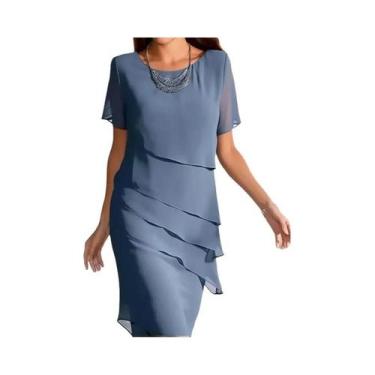 Imagem de Vestido Elegante plus Size Slim Fit Em Chiffon Com Decote Redondo E Ma