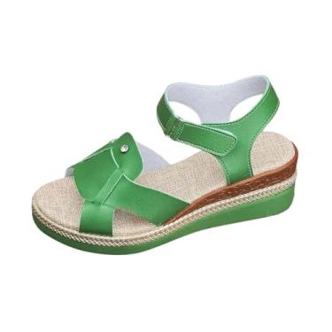 Imagem de Chinelo feminino com boca de peixe plataforma de fundo grosso para roupas de verão e caminhadas confortáveis, Verde, 36