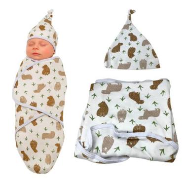 Imagem de Cueiro Swaddle Algodão Ajuste Auto-colante Touca Capivara - Minha Estr