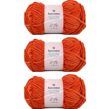 Imagem de Fio de chenille de veludo fofo, supermacio, volumoso, para tricô, crochê, amigurumi, durável para queda, 100 gramas (100 g) 100 metros (laranja queimado) (3 novelos)