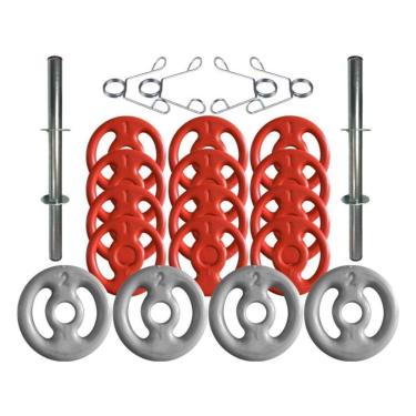 Imagem de Kit com Barras de Halteres e Anilhas Emborrachadas - 22 Peças-Unissex