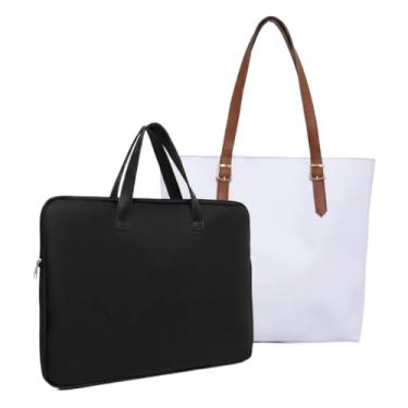Imagem de Kit Bolsa Sacola + Pasta para Notebook 14 a 17 Polegadas com Alça, Bolsa Grande para Trabalho Estudo Viagem(Pasta Preto + Sacola Branca)