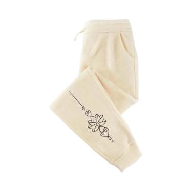 Imagem de Calças Jogger De Inverno Femininas Em Fleece Com Estampa De Lótus, Cal