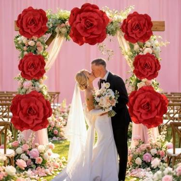 Imagem de Norme 3 peças de flores gigantes para decoração de 40, 50, 61 cm, grandes pétalas de rosa gigantes, rosas vermelhas grandes para casamento, decoração de casa, aniversário, dia dos namorados