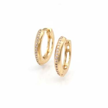 Imagem de Brinco Argola Frente c/Zircônia 1 Coluna Verso Vazado 16MM Banhado em ouro 18k