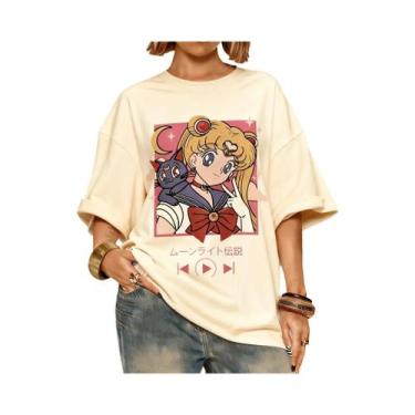 Imagem de Camiseta Unissex Oversized Com Estampa De Sailor Moon, Manga Curta, Ca
