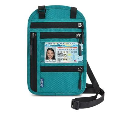 Imagem de Carteira de pescoço, porta-passaporte com bloqueio RFID, bolsa multipassaporte, carteira de viagem para passaporte, bolsa de viagem fácil de ocultar, Lago azul, Rfid